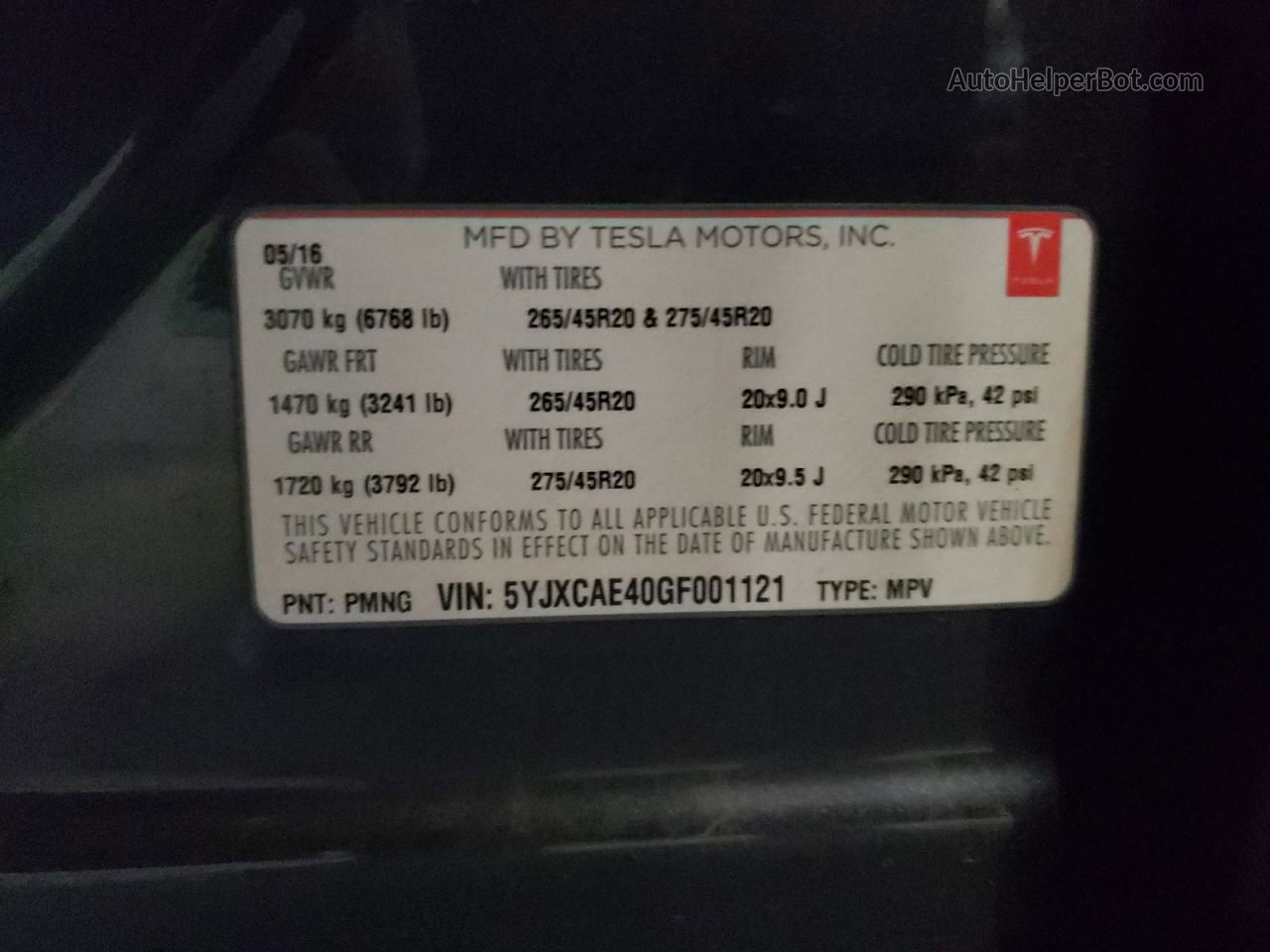 2016 Tesla Model X  Gray vin: 5YJXCAE40GF001121