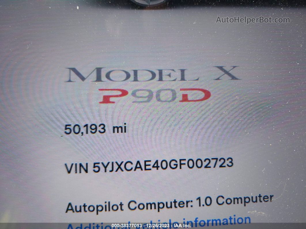 2016 Tesla Model X 60d/p100d/p90d Gray vin: 5YJXCAE40GF002723