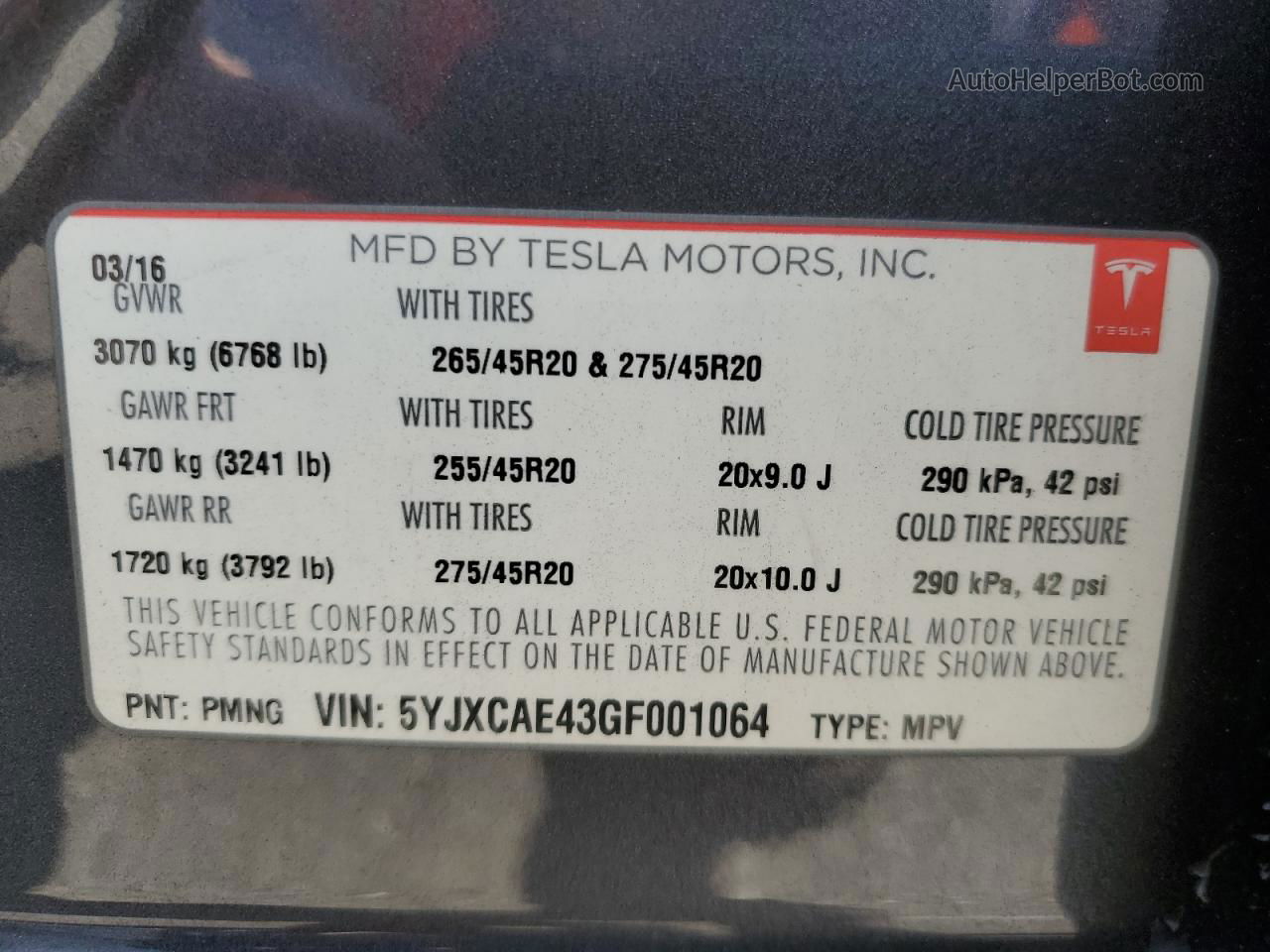 2016 Tesla Model X  Gray vin: 5YJXCAE43GF001064