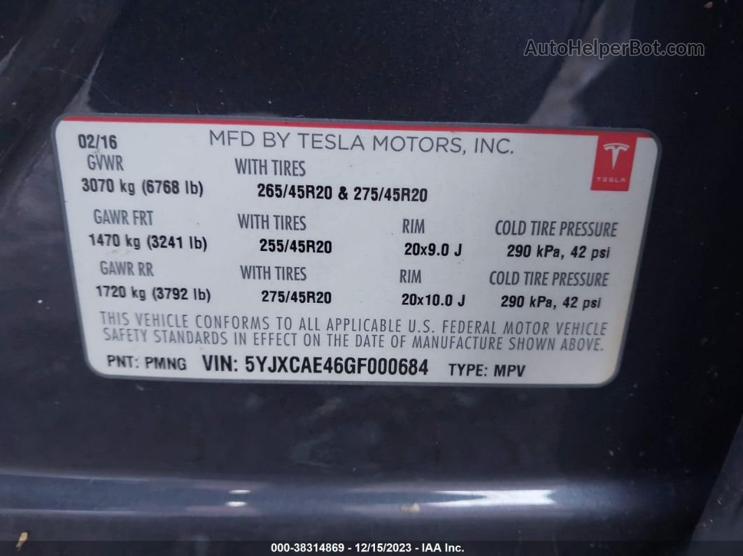 2016 Tesla Model X   Black vin: 5YJXCAE46GF000684