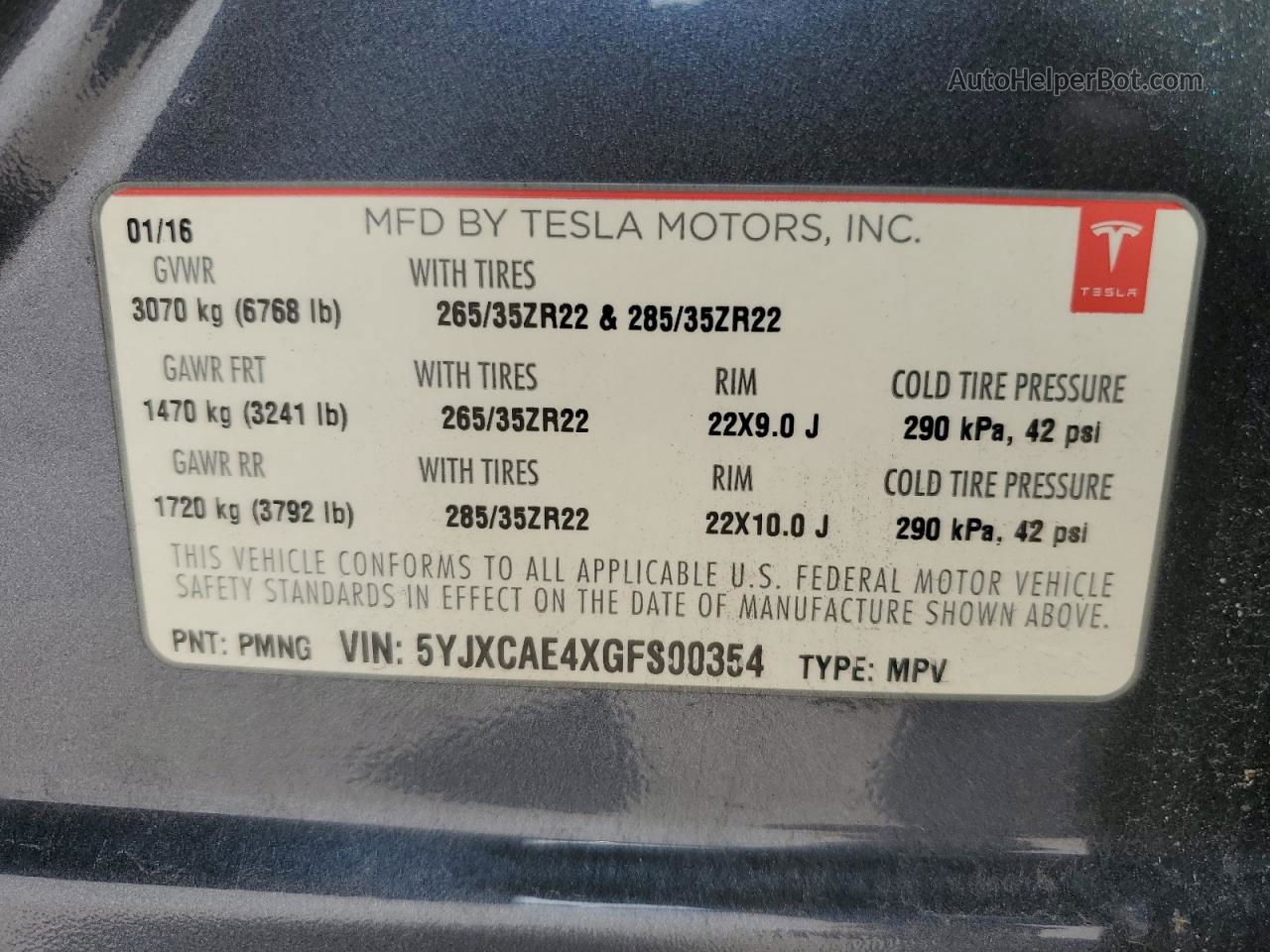 2016 Tesla Model X  Черный vin: 5YJXCAE4XGFS00354