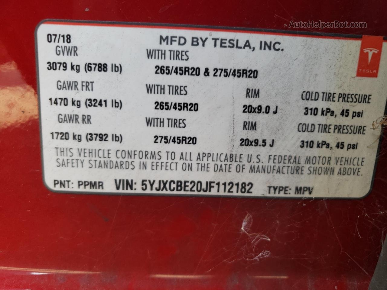 2018 Tesla Model X  Красный vin: 5YJXCBE20JF112182