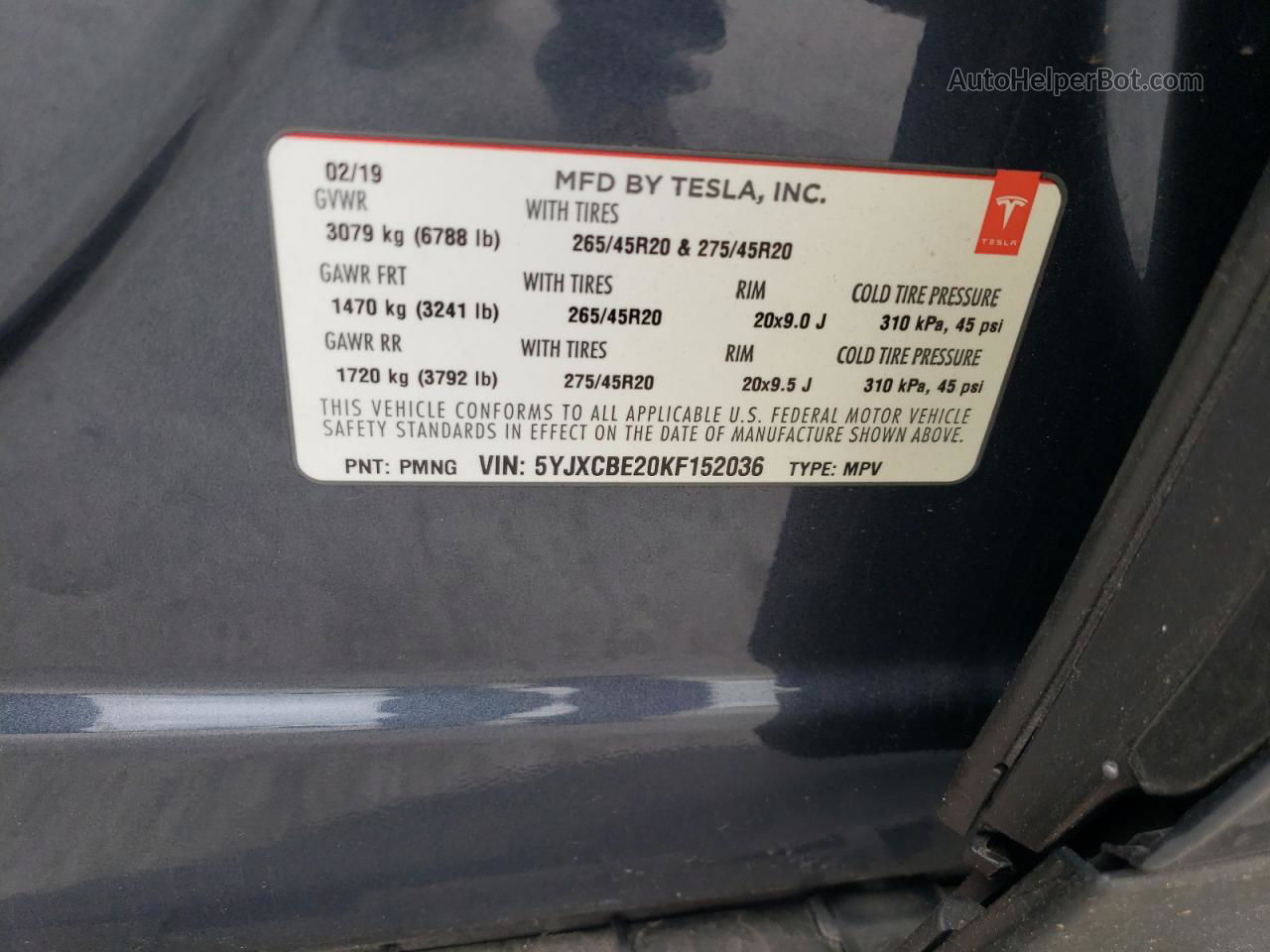 2019 Tesla Model X  Gray vin: 5YJXCBE20KF152036