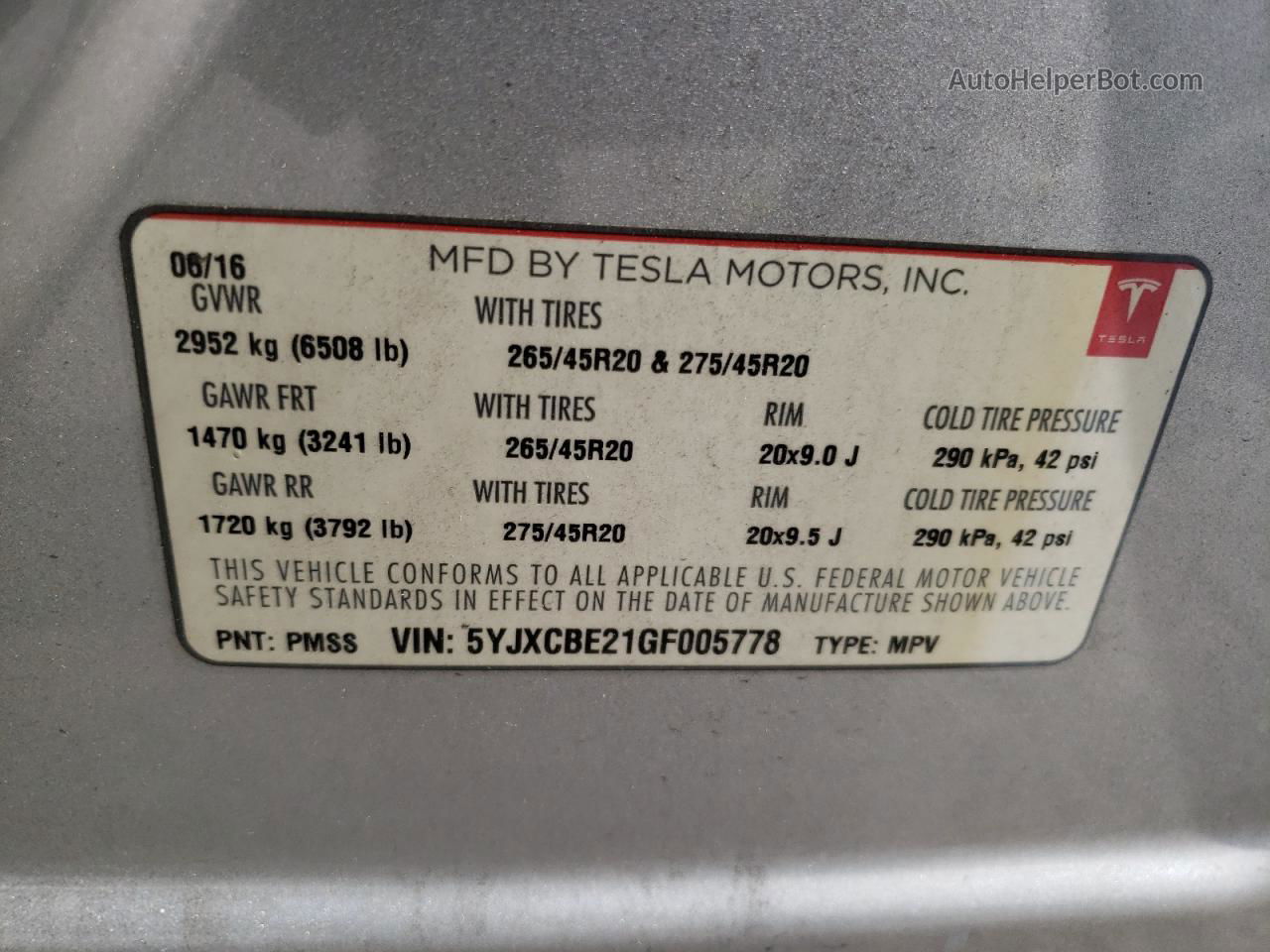 2016 Tesla Model X  Silver vin: 5YJXCBE21GF005778