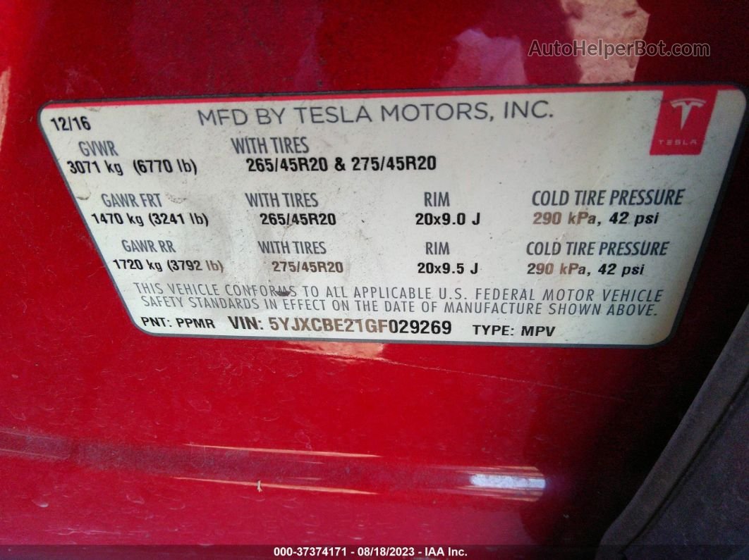 2016 Tesla Model X 70d/90d/75d/60d/p100d Красный vin: 5YJXCBE21GF029269