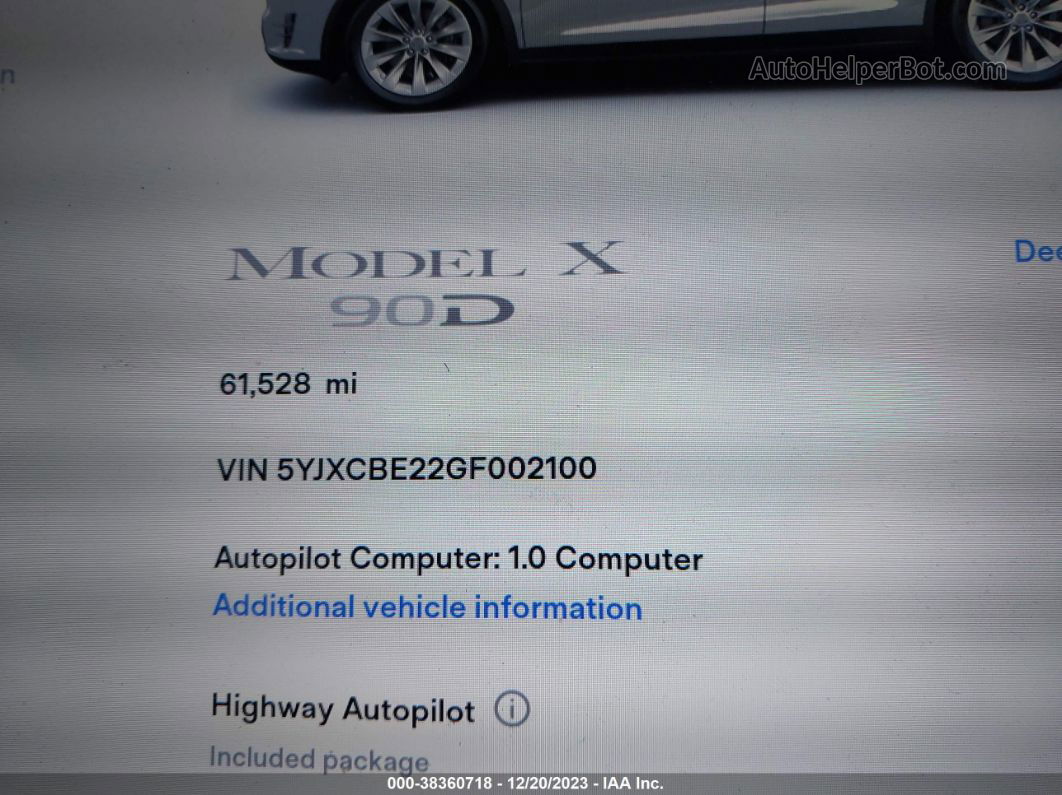 2016 Tesla Model X 60d/70d/75d/90d/p100d Silver vin: 5YJXCBE22GF002100