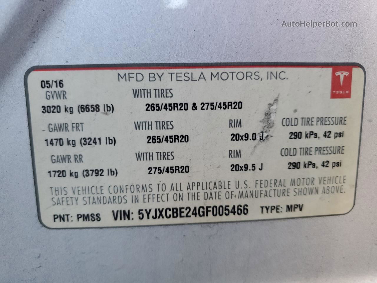 2016 Tesla Model X  Серебряный vin: 5YJXCBE24GF005466