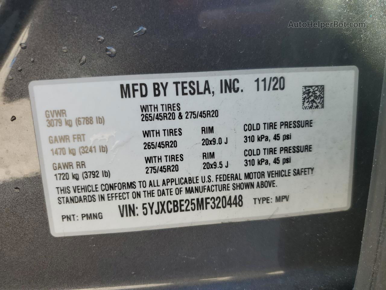 2021 Tesla Model X  Серый vin: 5YJXCBE25MF320448