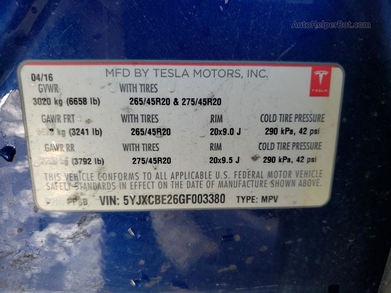 2016 Tesla Model X  Blue vin: 5YJXCBE26GF003380