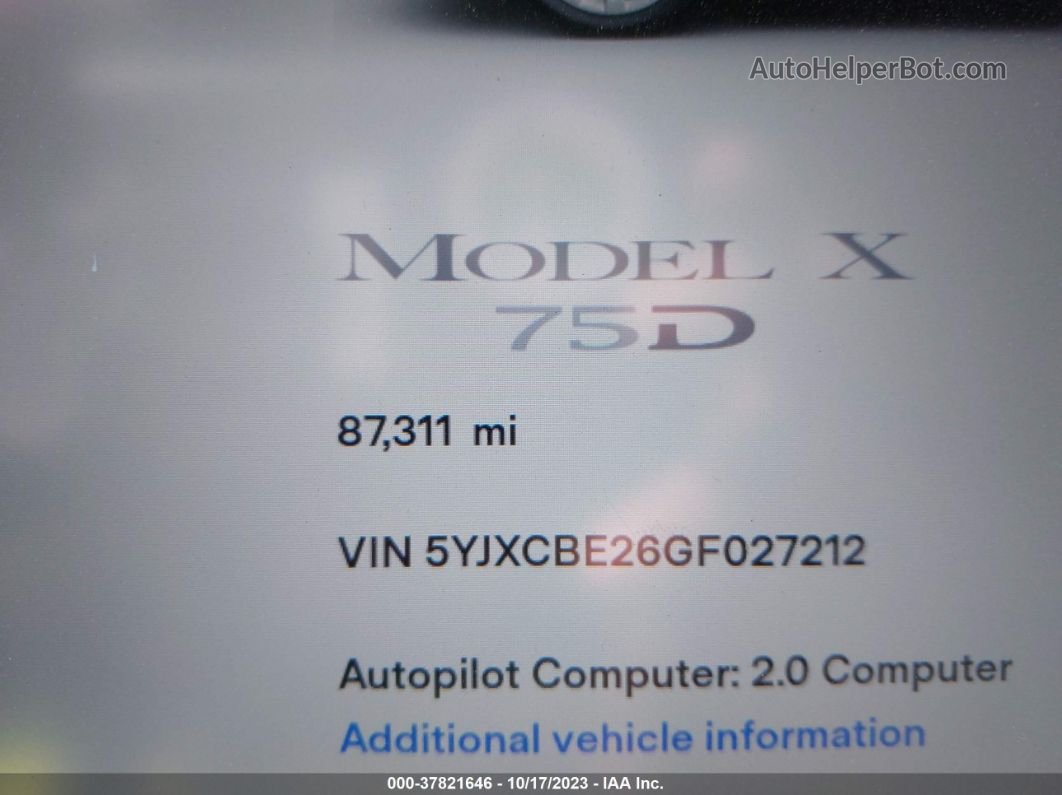 2016 Tesla Model X 60d/70d/75d/90d/p100d Black vin: 5YJXCBE26GF027212