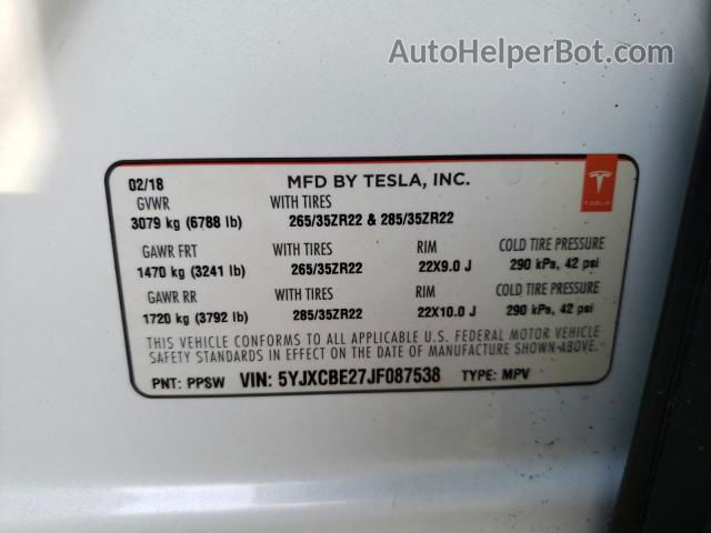 2018 Tesla Model X  White vin: 5YJXCBE27JF087538