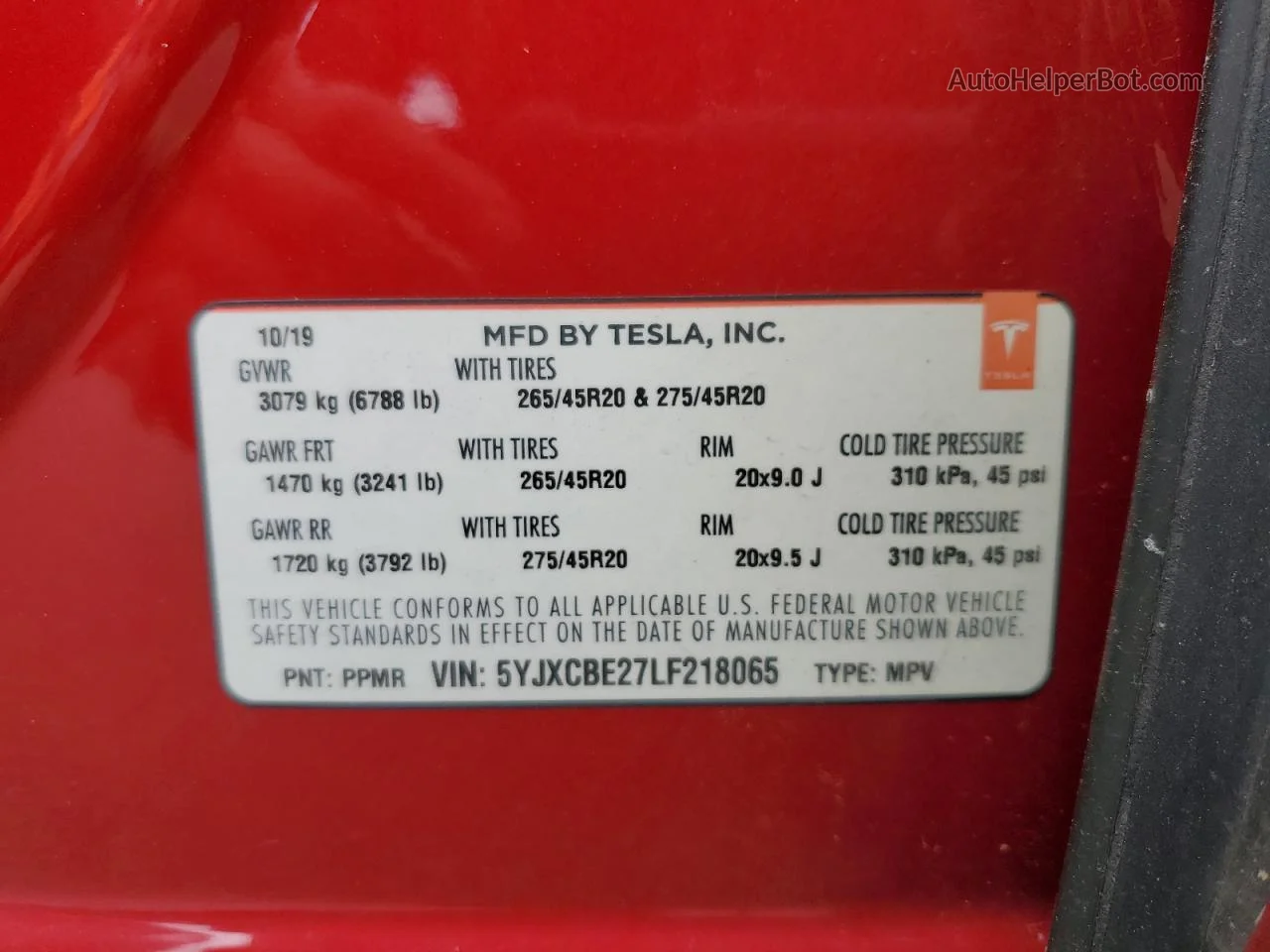 2020 Tesla Model X  Red vin: 5YJXCBE27LF218065