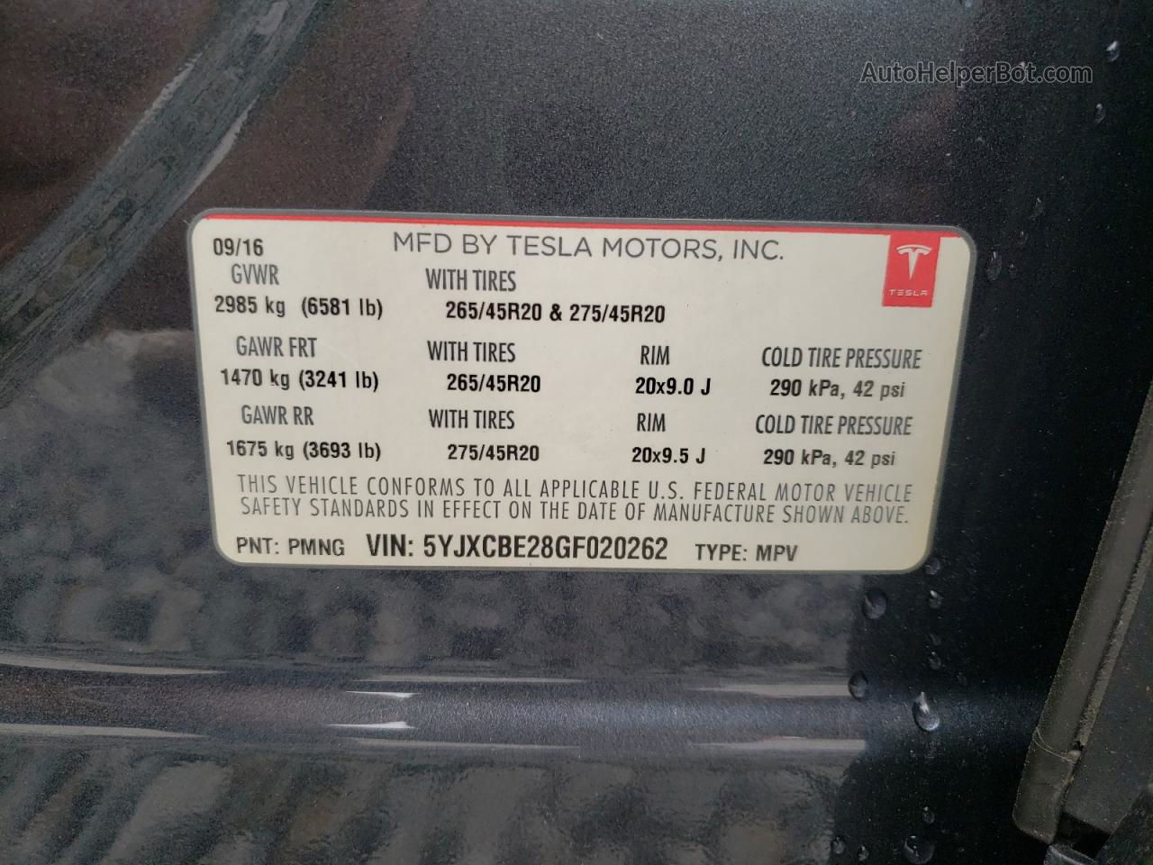 2016 Tesla Model X  Gray vin: 5YJXCBE28GF020262