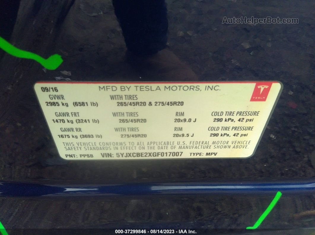 2016 Tesla Model X 70d/90d/75d/60d/p100d Blue vin: 5YJXCBE2XGF017007