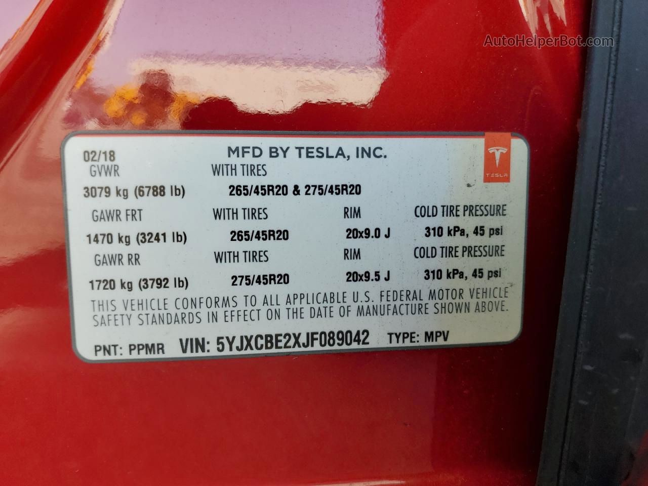 2018 Tesla Model X  Red vin: 5YJXCBE2XJF089042