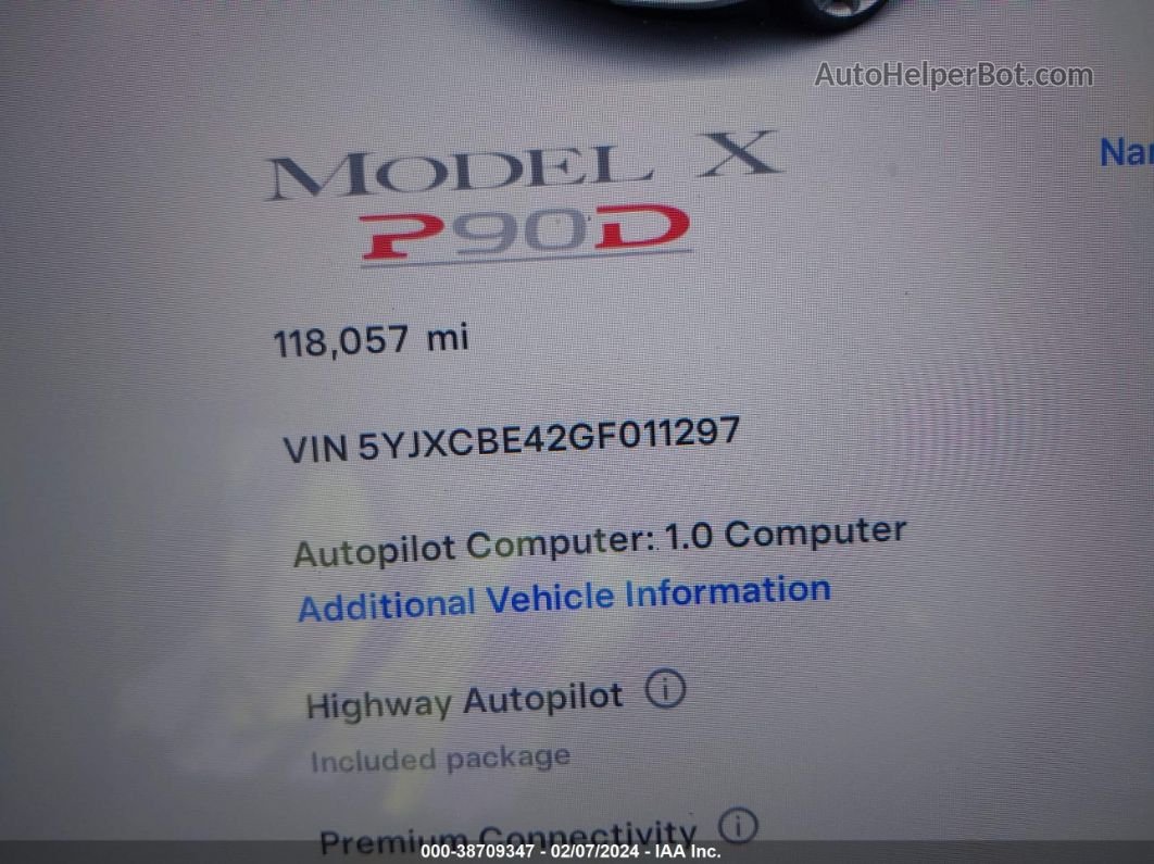 2016 Tesla Model X 75d/p100d/p90d White vin: 5YJXCBE42GF011297