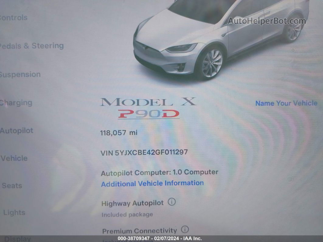 2016 Tesla Model X 75d/p100d/p90d White vin: 5YJXCBE42GF011297