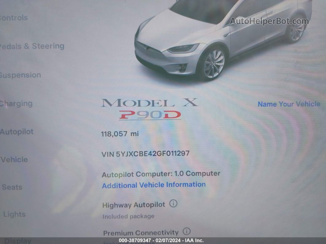 2016 Tesla Model X 75d/p100d/p90d Белый vin: 5YJXCBE42GF011297