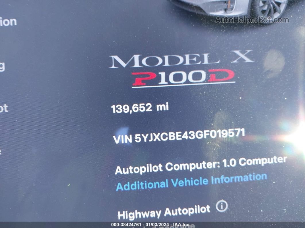 2016 Tesla Model X 75d/p100d/p90d Silver vin: 5YJXCBE43GF019571