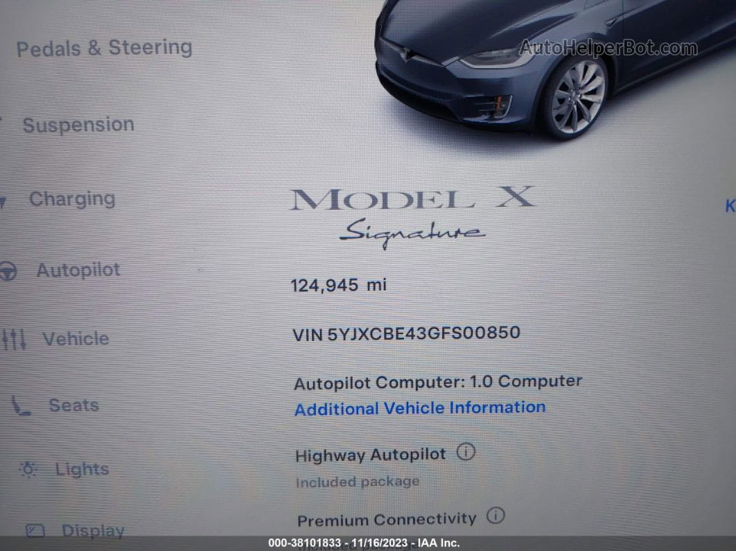 2016 Tesla Model X 75d/p100d/p90d Gray vin: 5YJXCBE43GFS00850