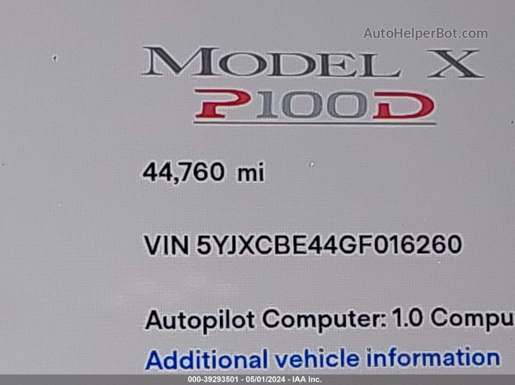 2016 Tesla Model X 75d/p100d/p90d Синий vin: 5YJXCBE44GF016260