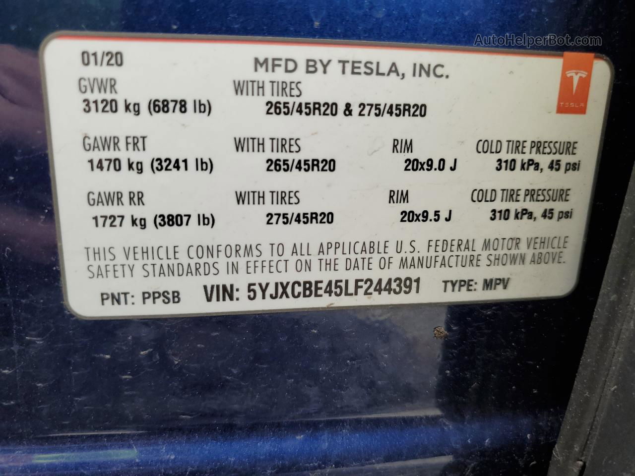 2020 Tesla Model X  Blue vin: 5YJXCBE45LF244391