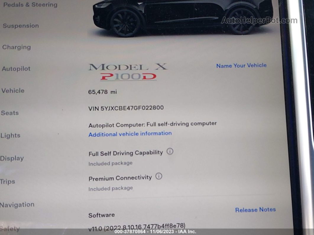 2016 Tesla Model X 75d/p100d/p90d Black vin: 5YJXCBE47GF022800