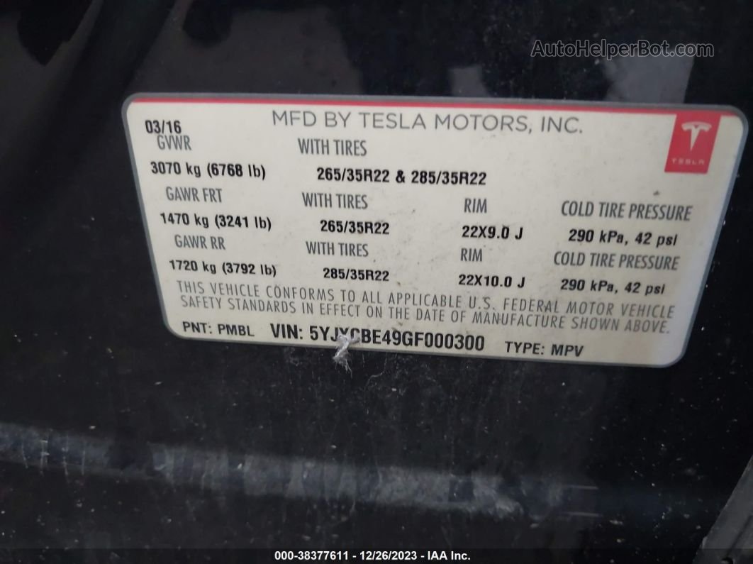 2016 Tesla Model X   Черный vin: 5YJXCBE49GF000300
