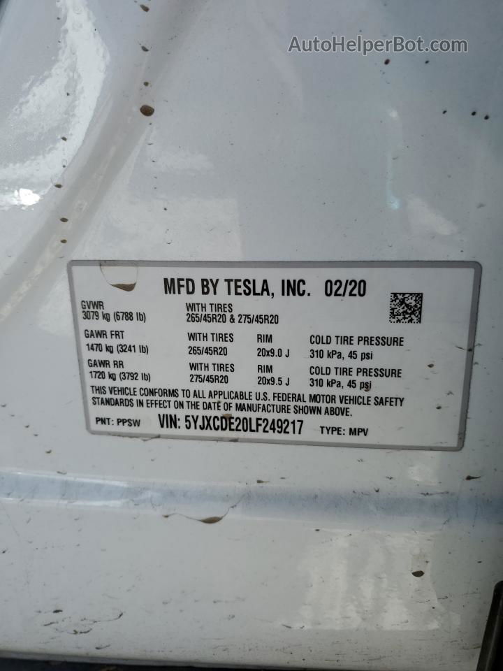 2020 Tesla Model X  White vin: 5YJXCDE20LF249217