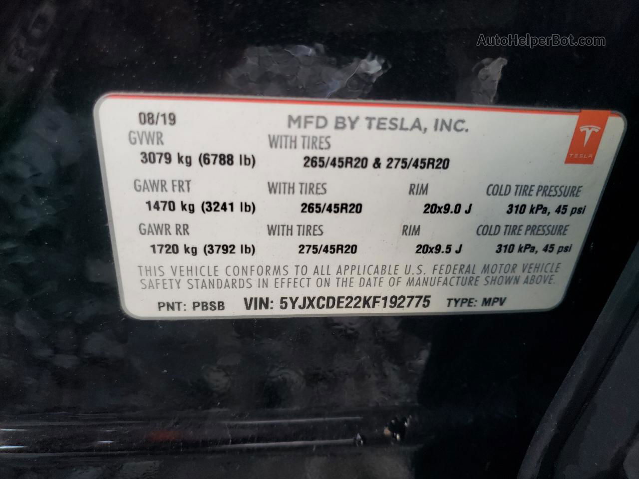 2019 Tesla Model X  Черный vin: 5YJXCDE22KF192775