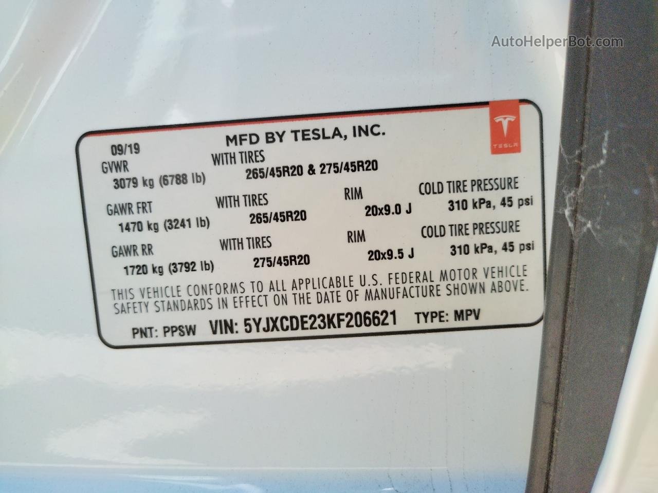 2019 Tesla Model X  White vin: 5YJXCDE23KF206621