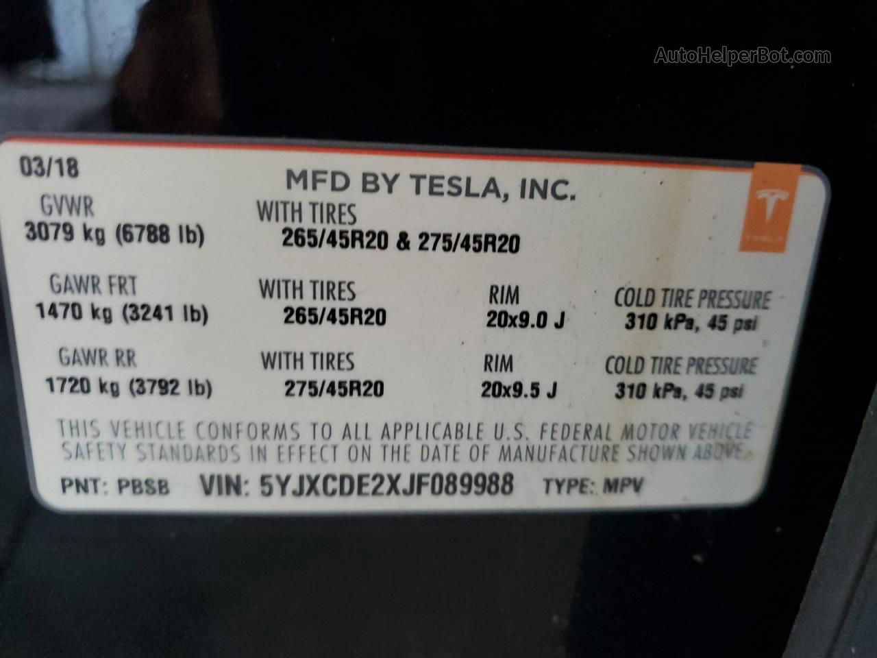 2018 Tesla Model X  Черный vin: 5YJXCDE2XJF089988