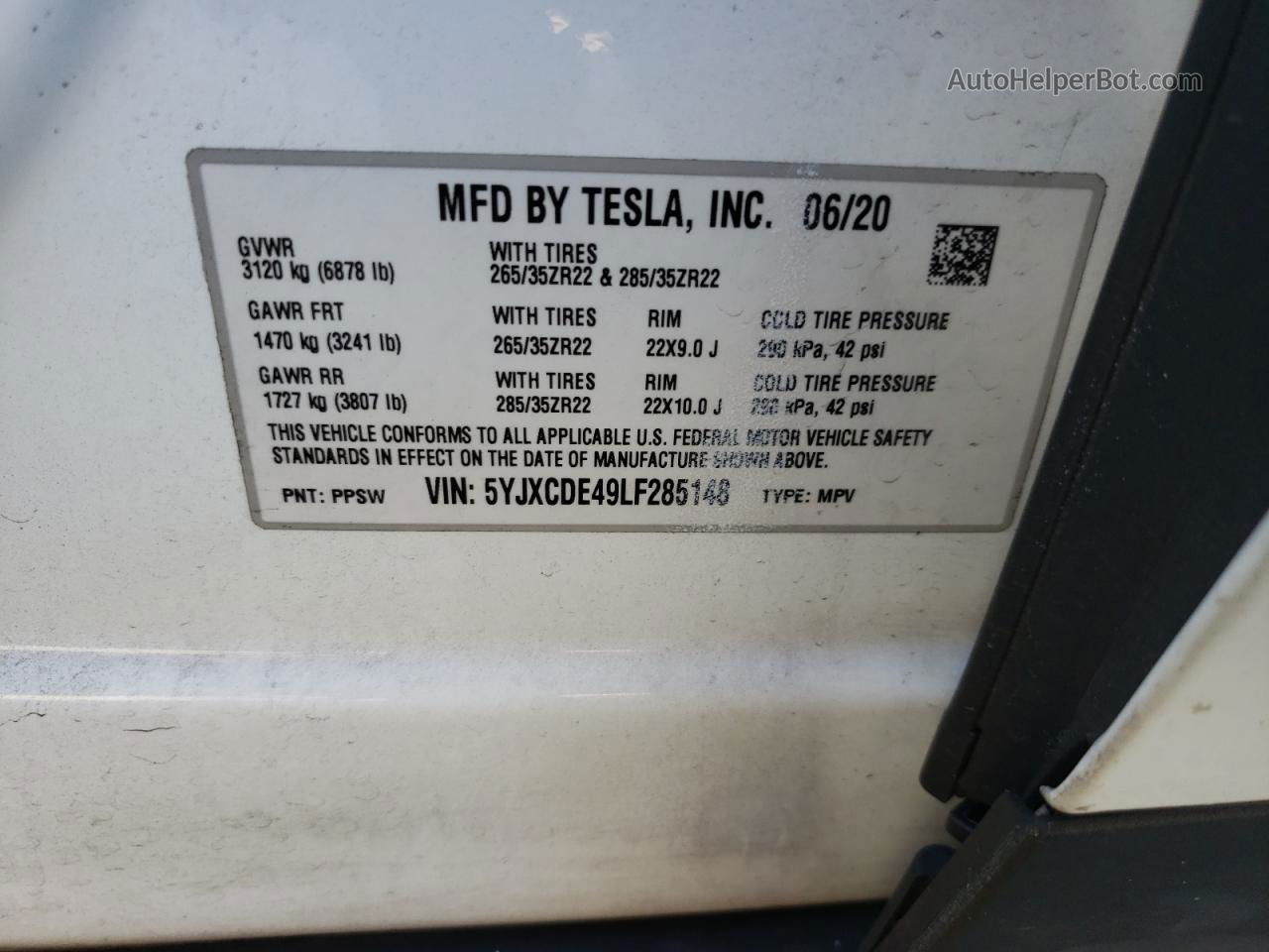 2020 Tesla Model X  White vin: 5YJXCDE49LF285148