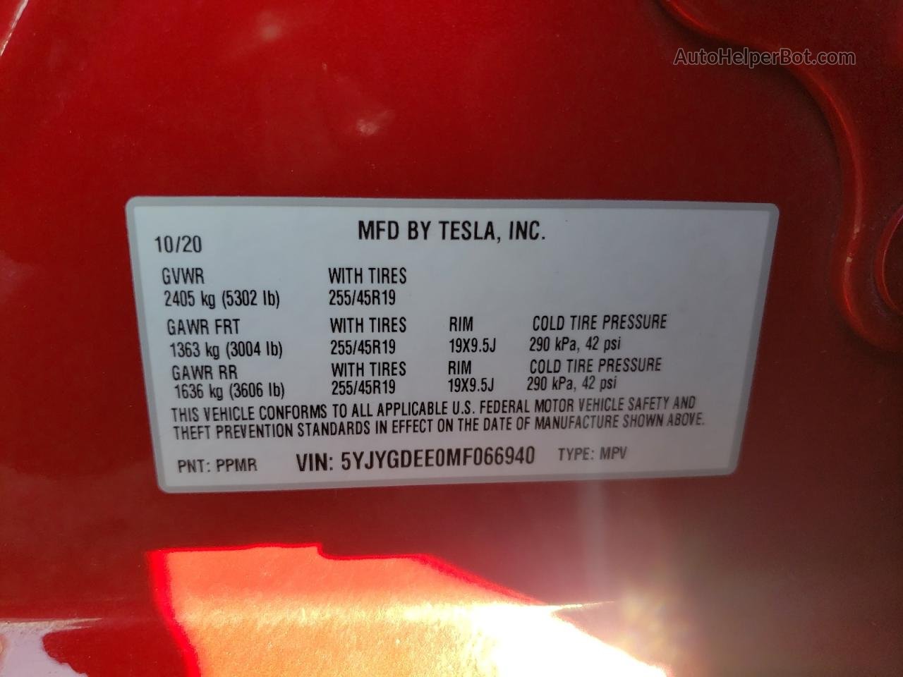 2021 Tesla Model Y  Red vin: 5YJYGDEE0MF066940