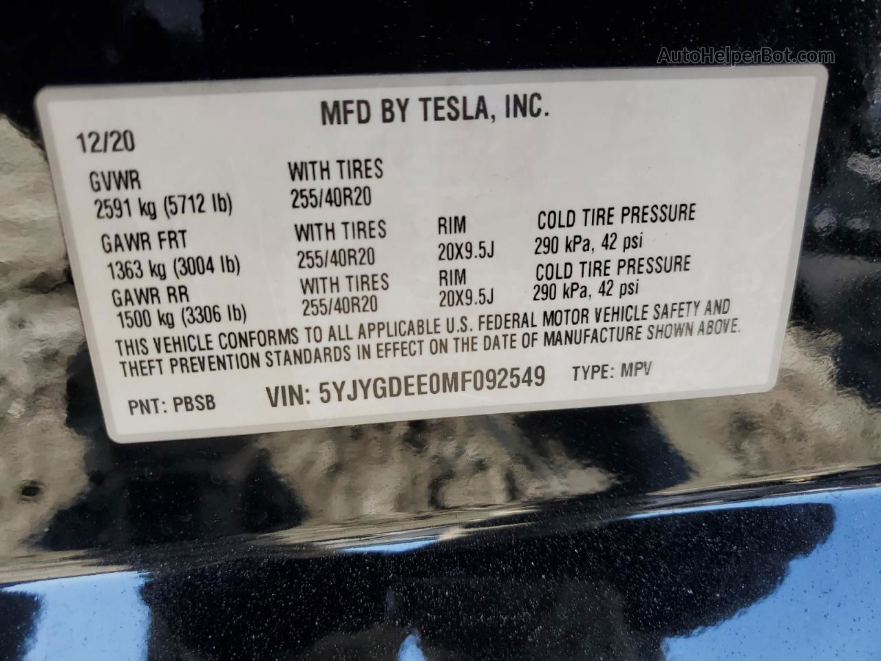 2021 Tesla Model Y  Black vin: 5YJYGDEE0MF092549