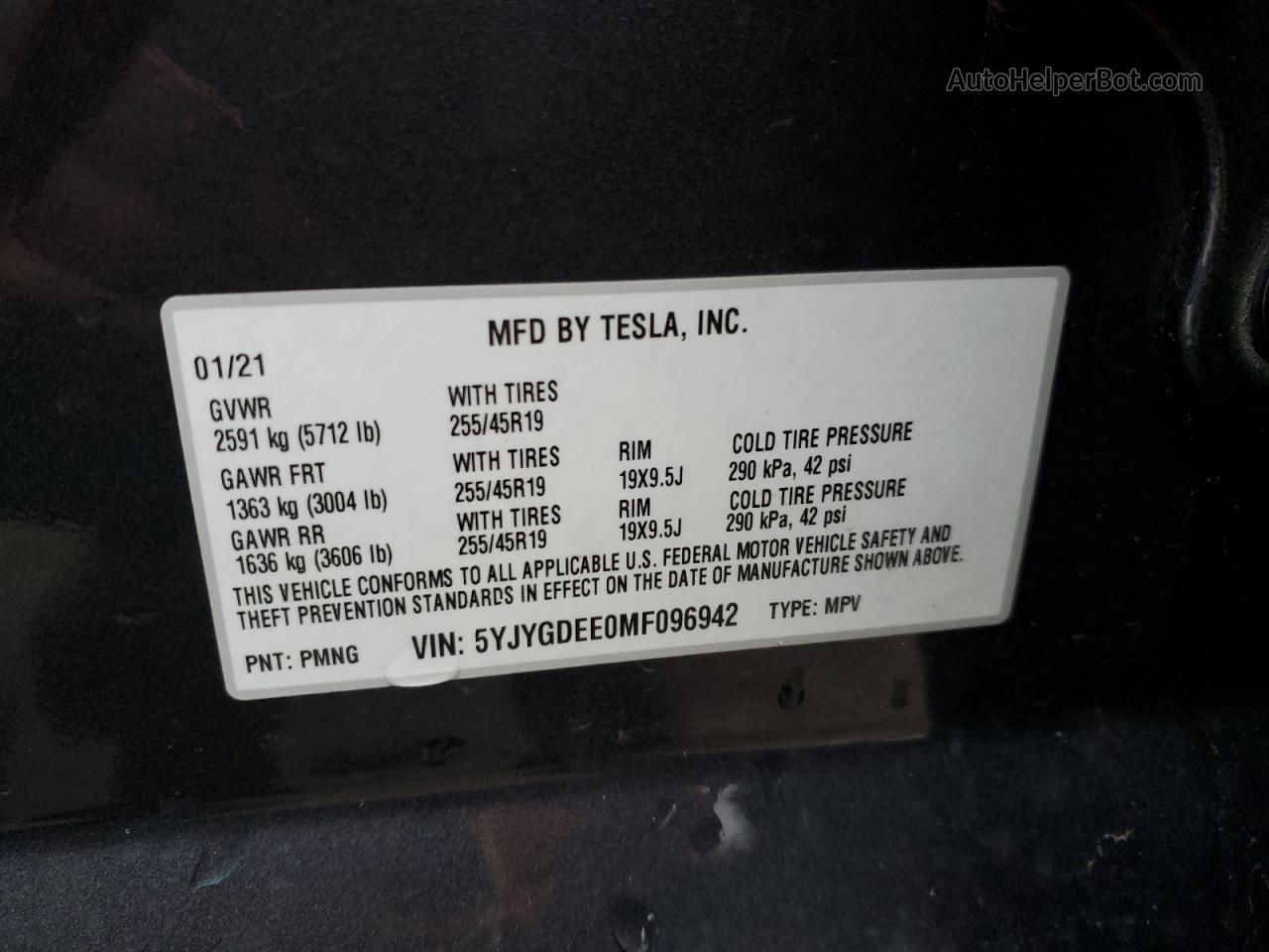 2021 Tesla Model Y  Charcoal vin: 5YJYGDEE0MF096942