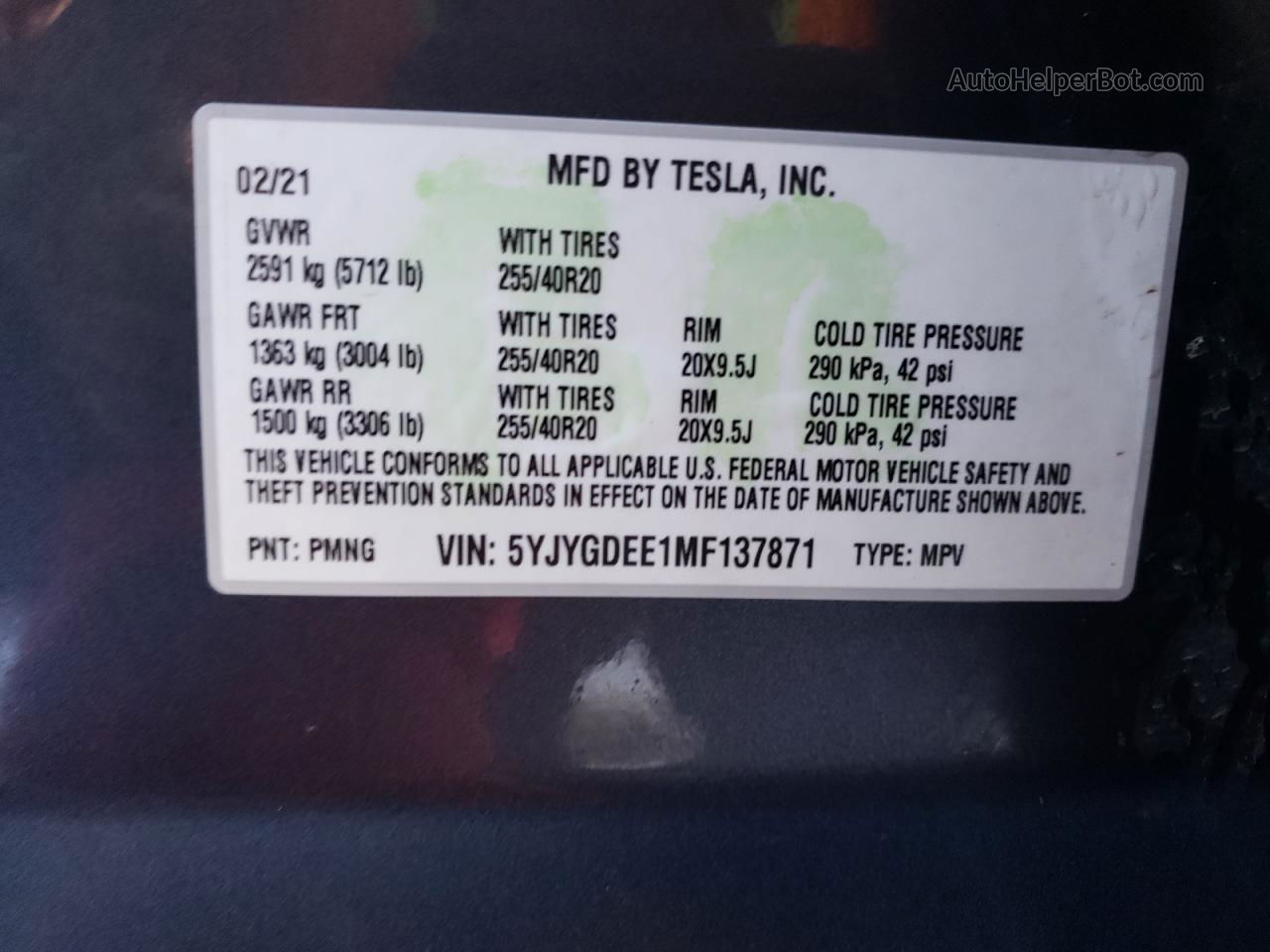 2021 Tesla Model Y  Gray vin: 5YJYGDEE1MF137871