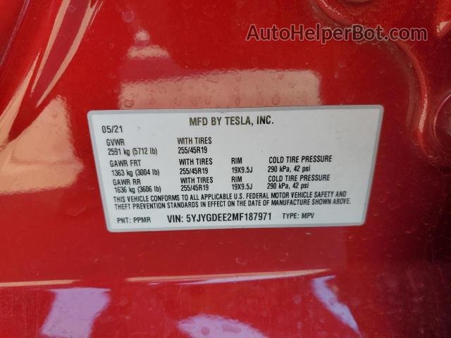 2021 Tesla Model Y  Бордовый vin: 5YJYGDEE2MF187971