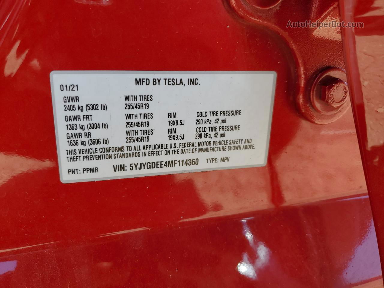 2021 Tesla Model Y  Red vin: 5YJYGDEE4MF114360