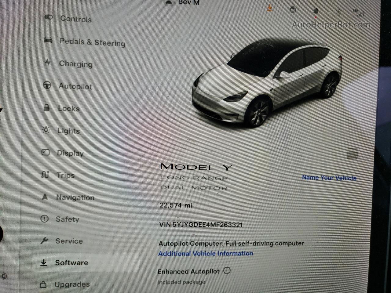 2021 Tesla Model Y  Белый vin: 5YJYGDEE4MF263321