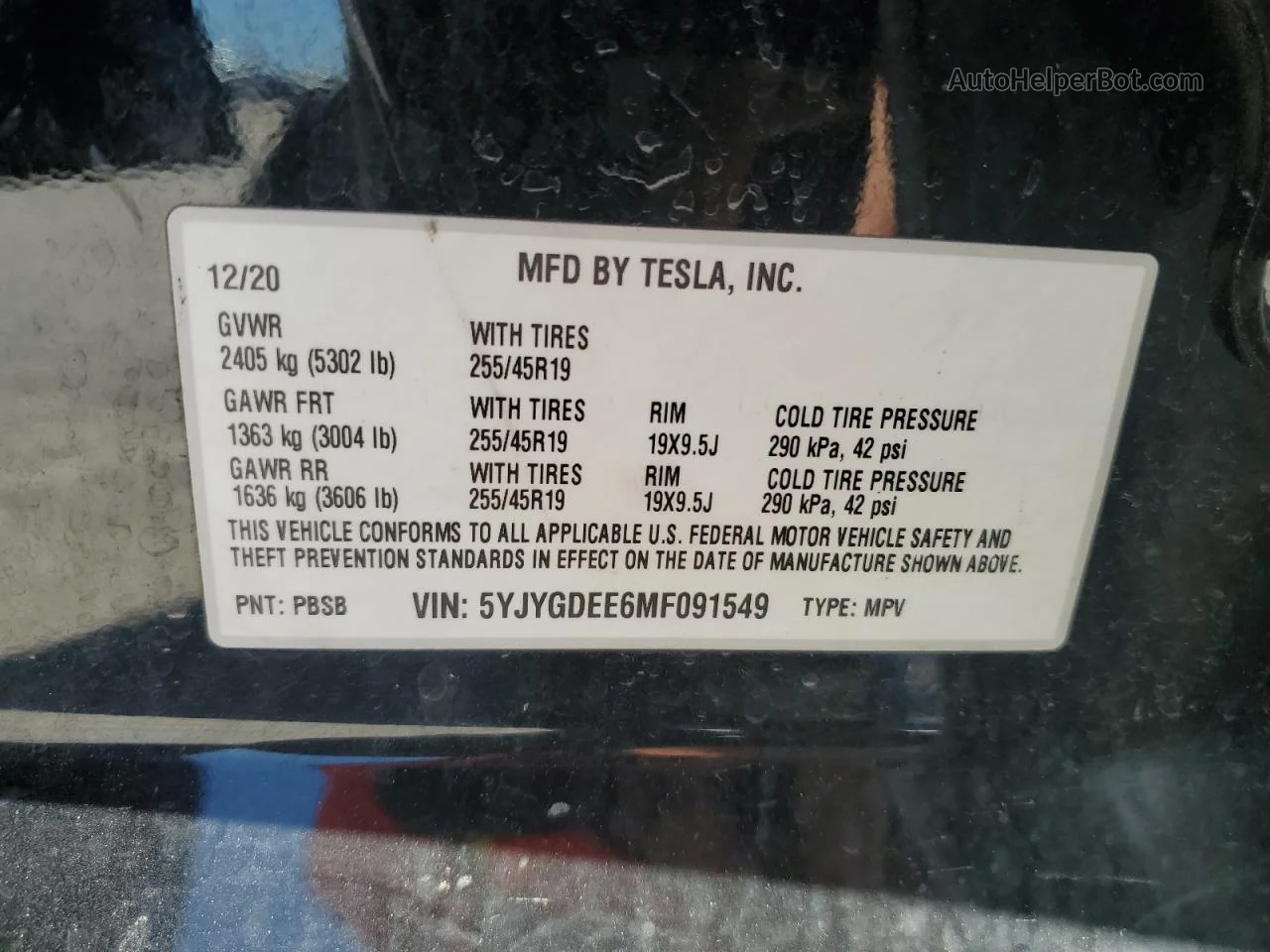 2021 Tesla Model Y  Black vin: 5YJYGDEE6MF091549