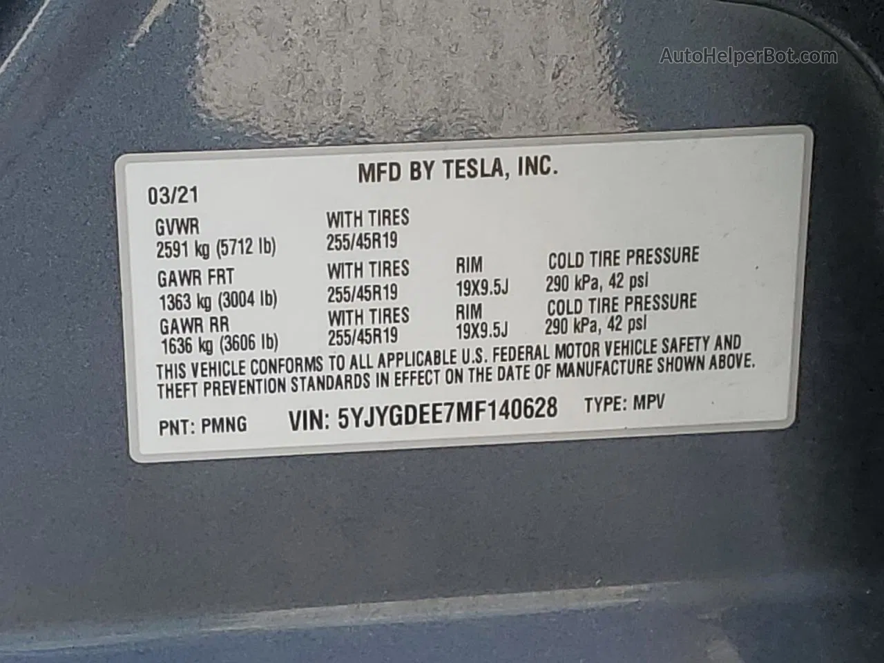 2021 Tesla Model Y  Gray vin: 5YJYGDEE7MF140628