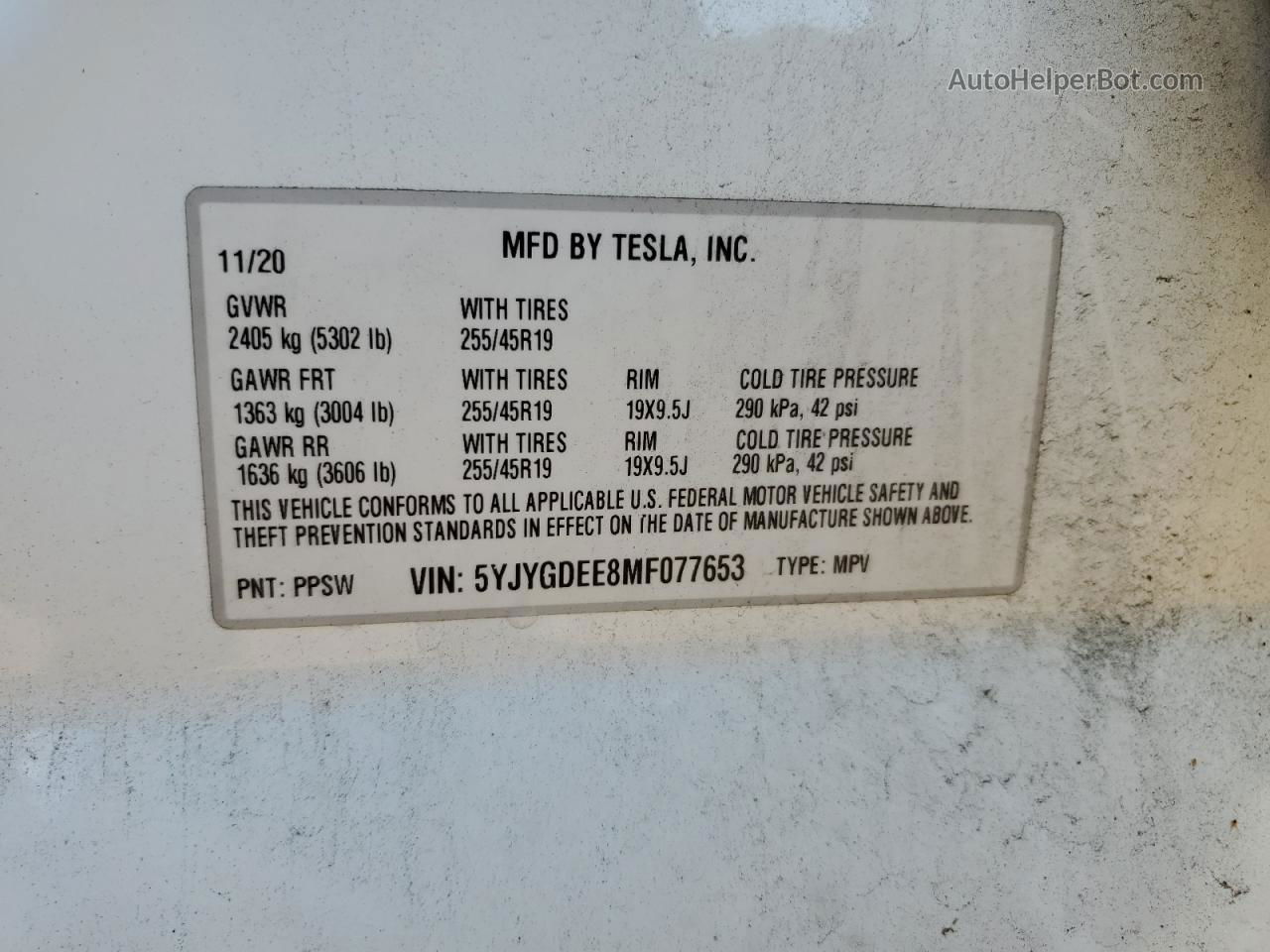 2021 Tesla Model Y  White vin: 5YJYGDEE8MF077653