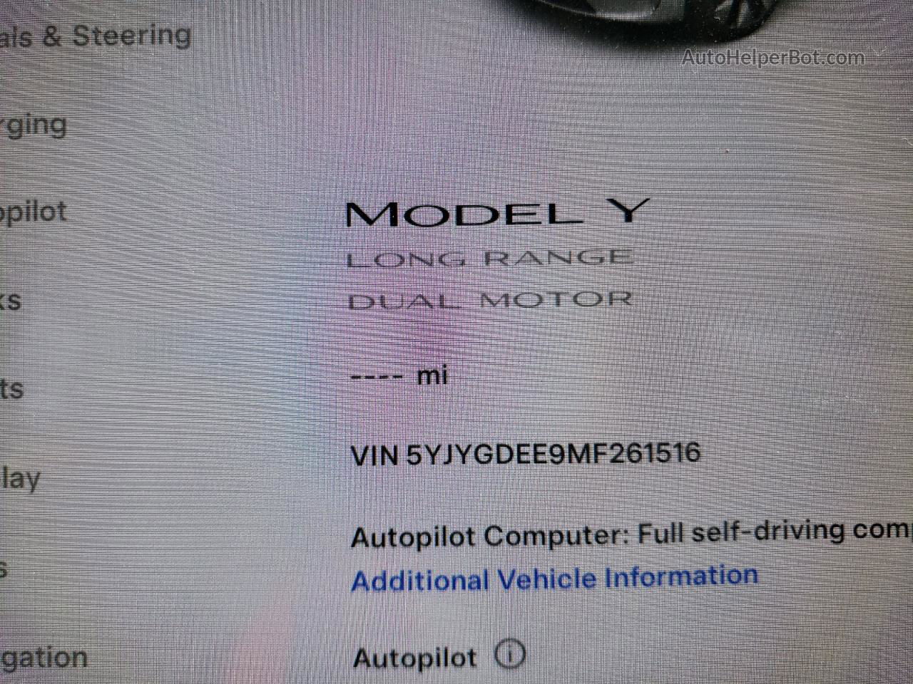 2021 Tesla Model Y  Белый vin: 5YJYGDEE9MF261516
