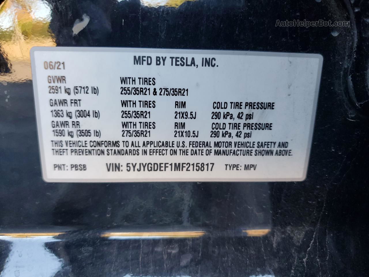 2021 Tesla Model Y  Black vin: 5YJYGDEF1MF215817