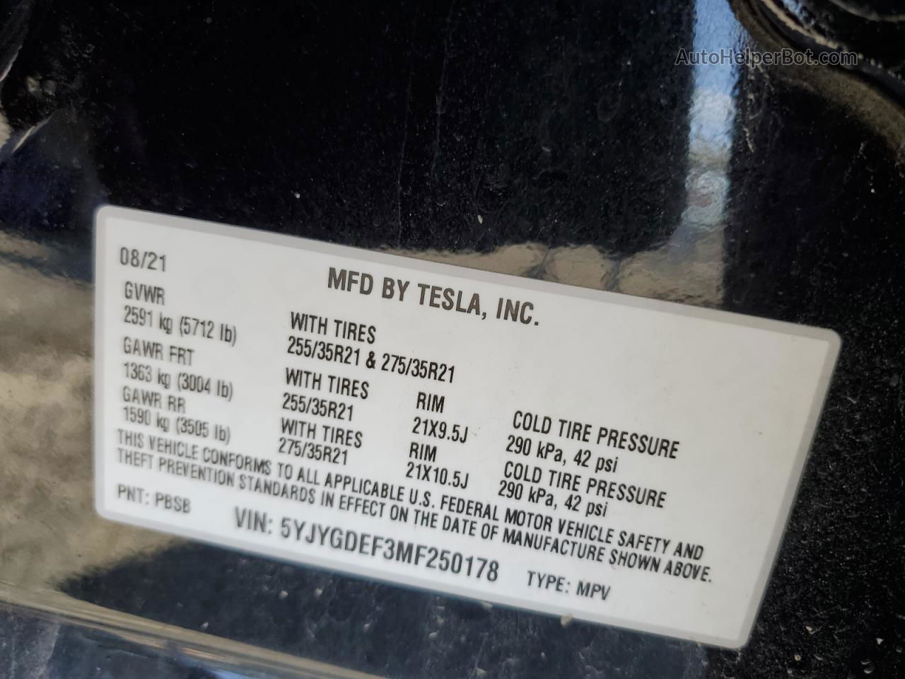 2021 Tesla Model Y  Black vin: 5YJYGDEF3MF250178