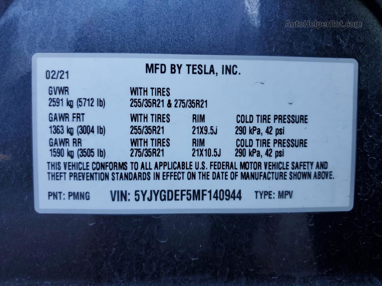 2021 Tesla Model Y  Gray vin: 5YJYGDEF5MF140944