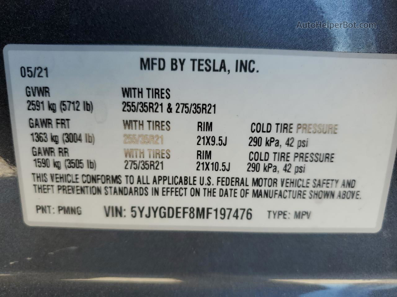 2021 Tesla Model Y  Gray vin: 5YJYGDEF8MF197476