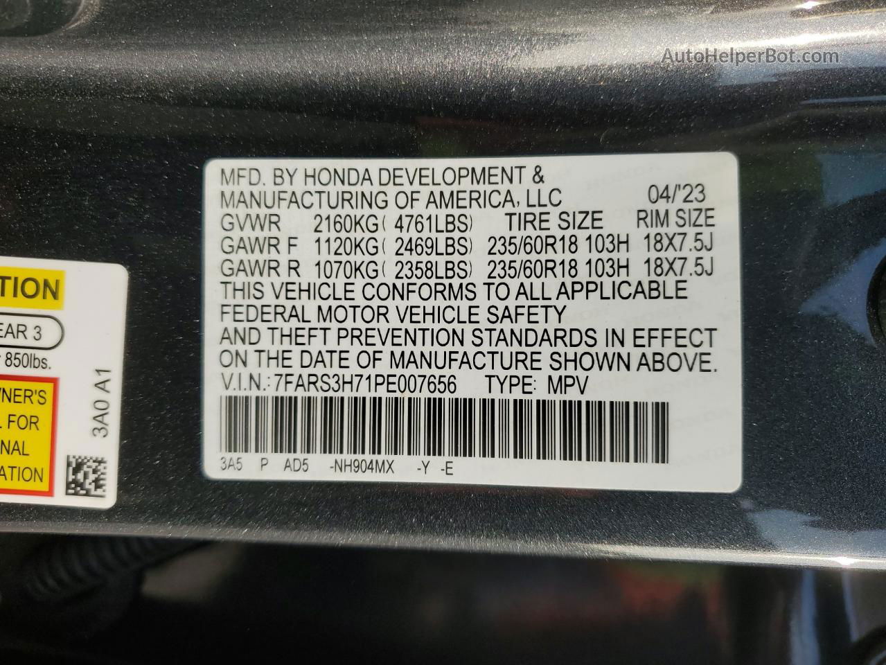 2023 Honda Cr-v Exl Gray vin: 7FARS3H71PE007656