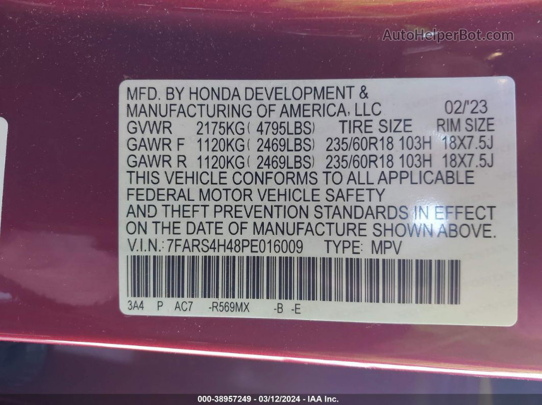 2023 Honda Cr-v Ex Awd Red vin: 7FARS4H48PE016009